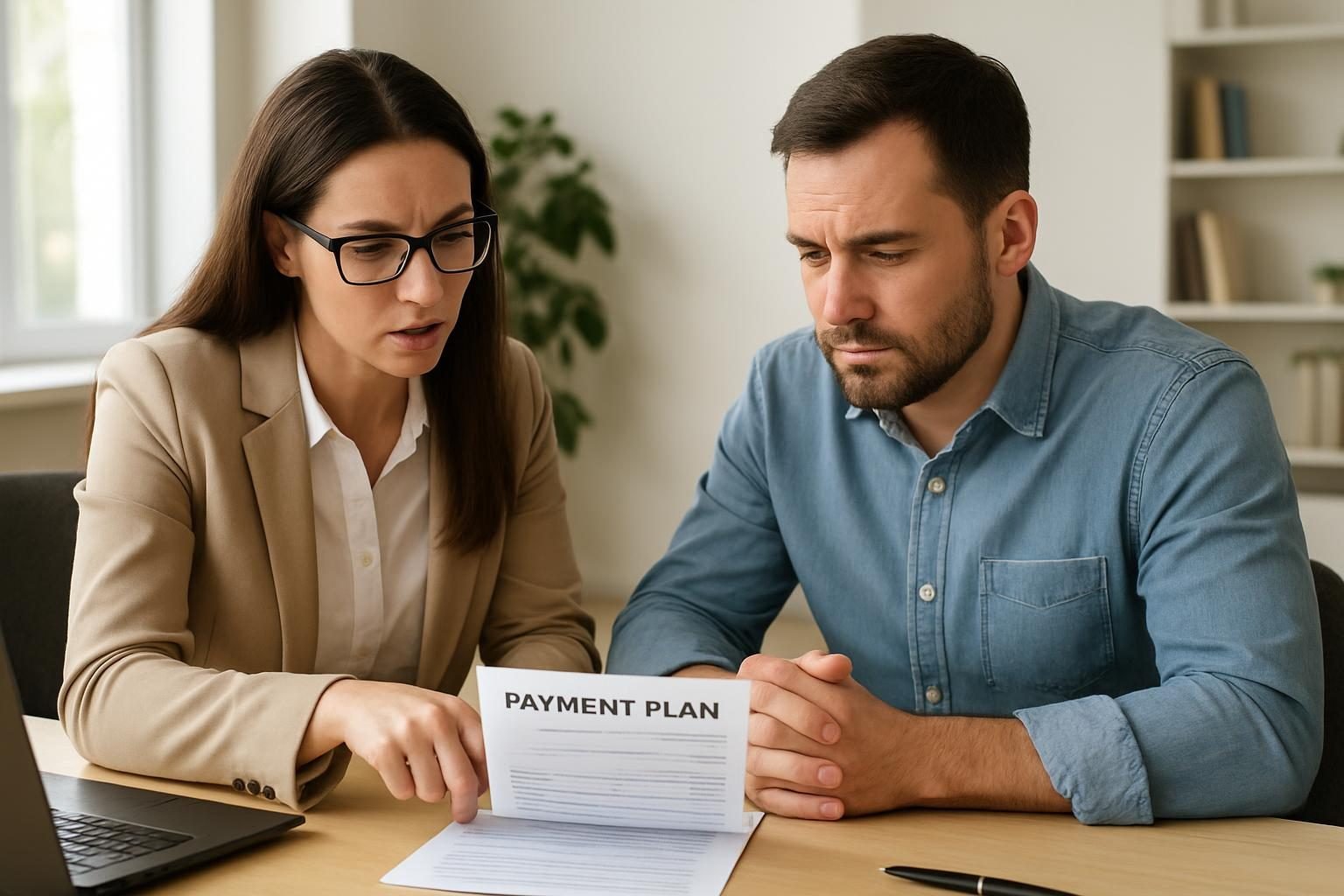 Credit counselor explaining a debt management plan to a client