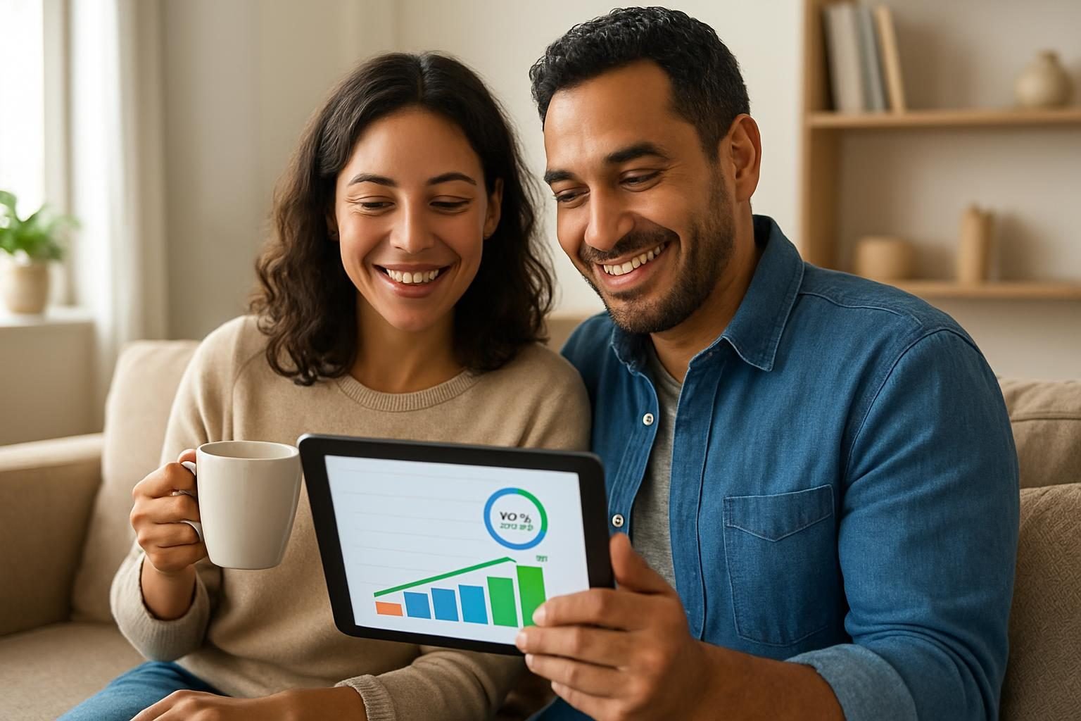 Couple celebrating progress paying off debt using the debt snowball method