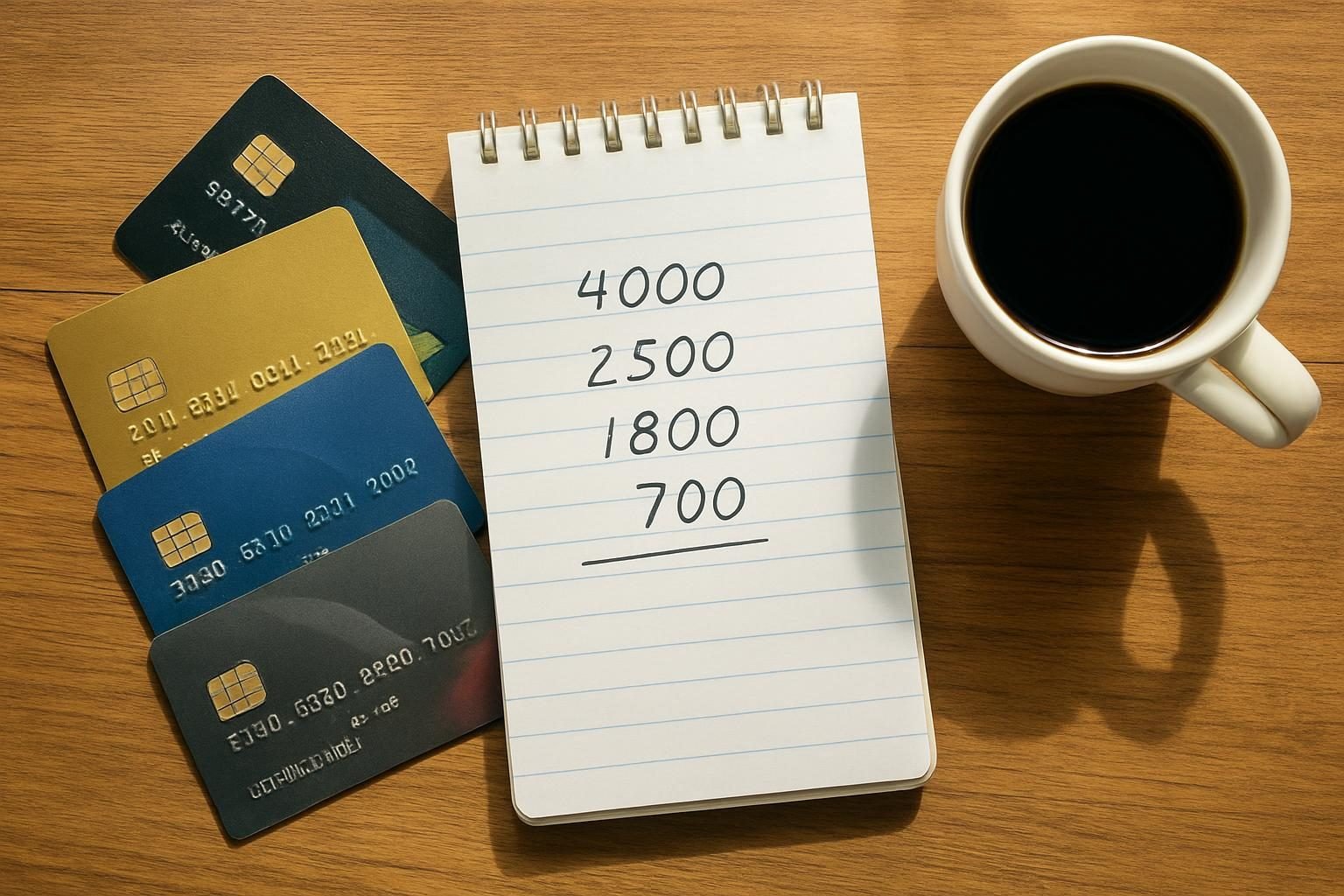Credit cards and balance notes showing utilization before debt consolidation
