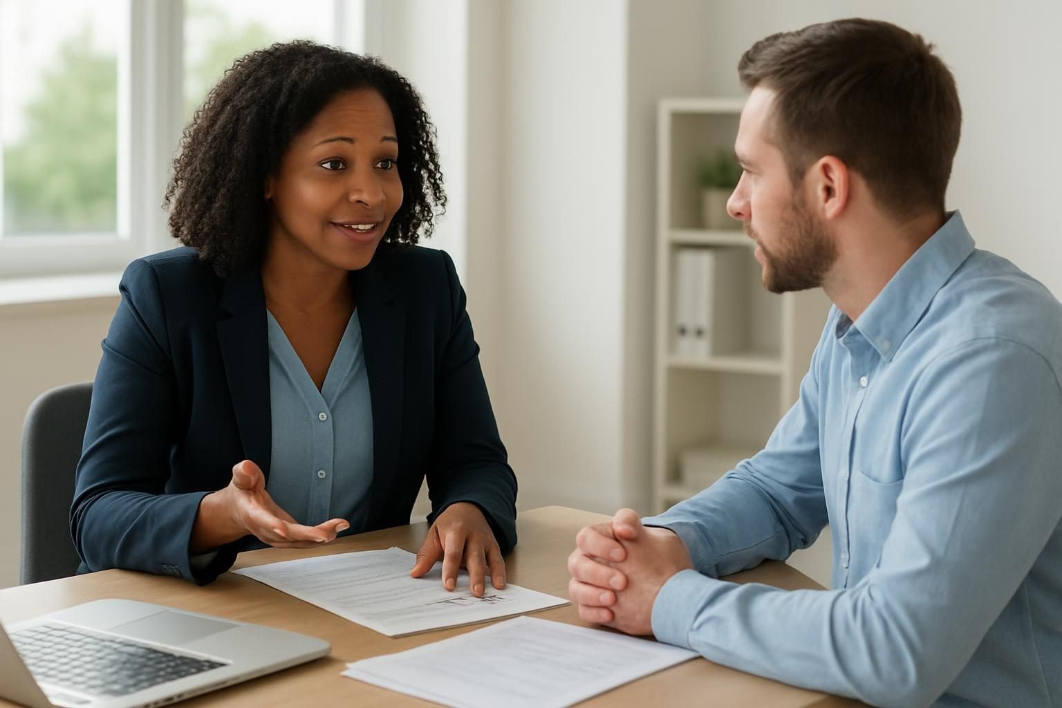 Credit counselor meeting with a client about credit card debt relief options