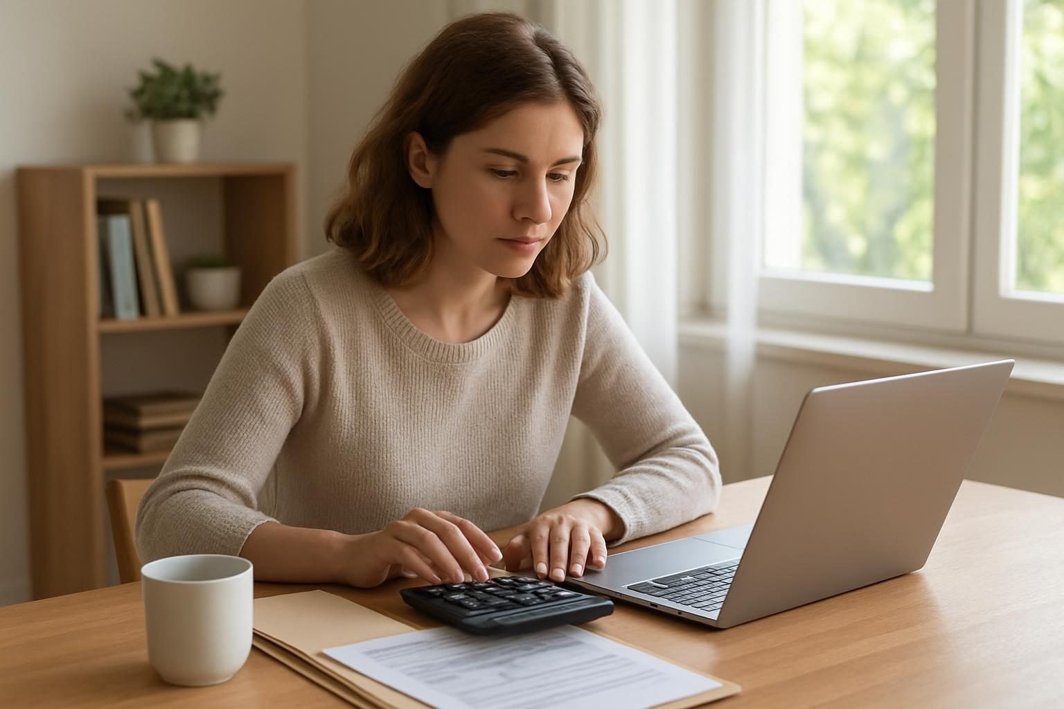 Woman comparing debt consolidation loan options on a laptop