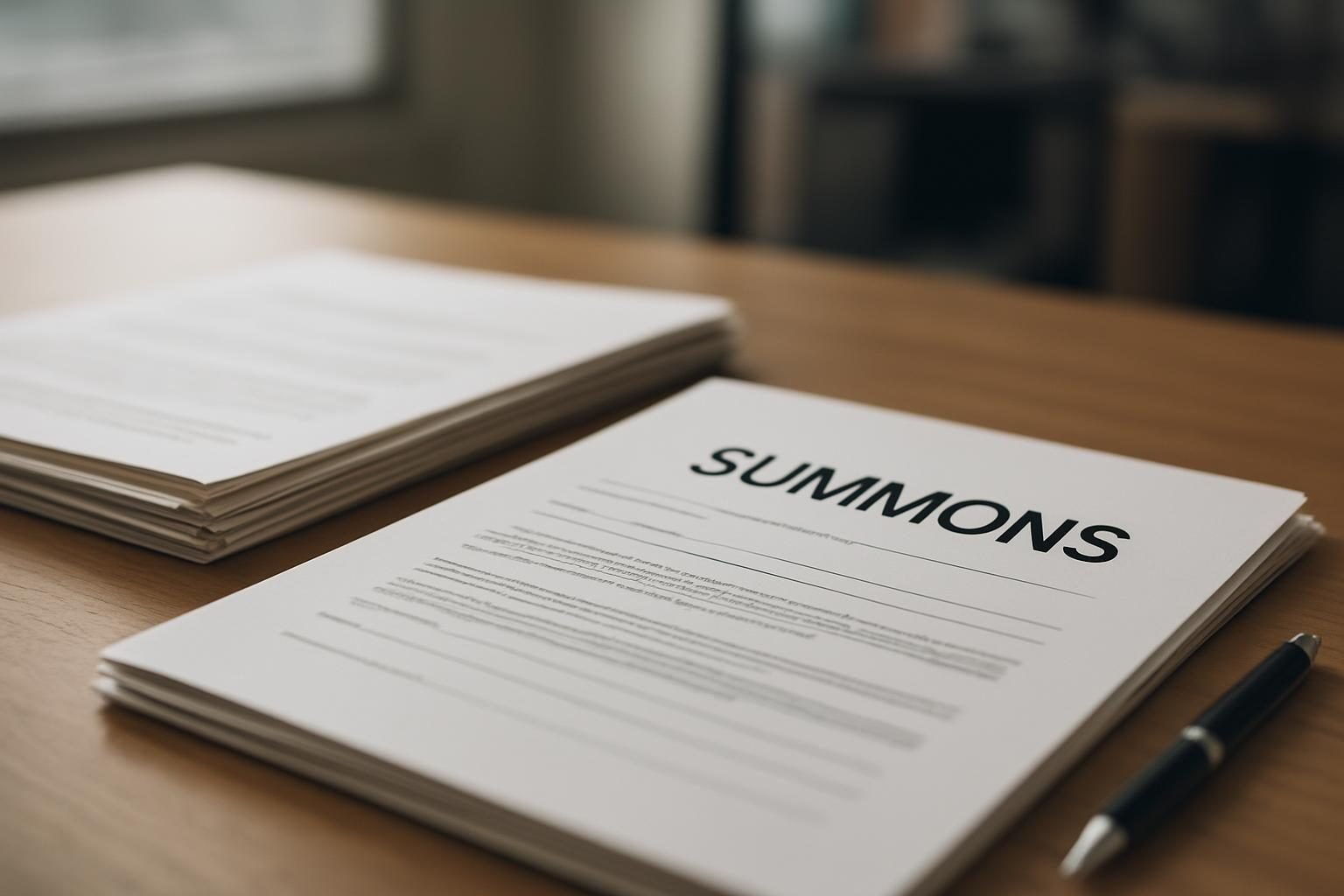 Court summons and legal papers related to a credit card debt lawsuit